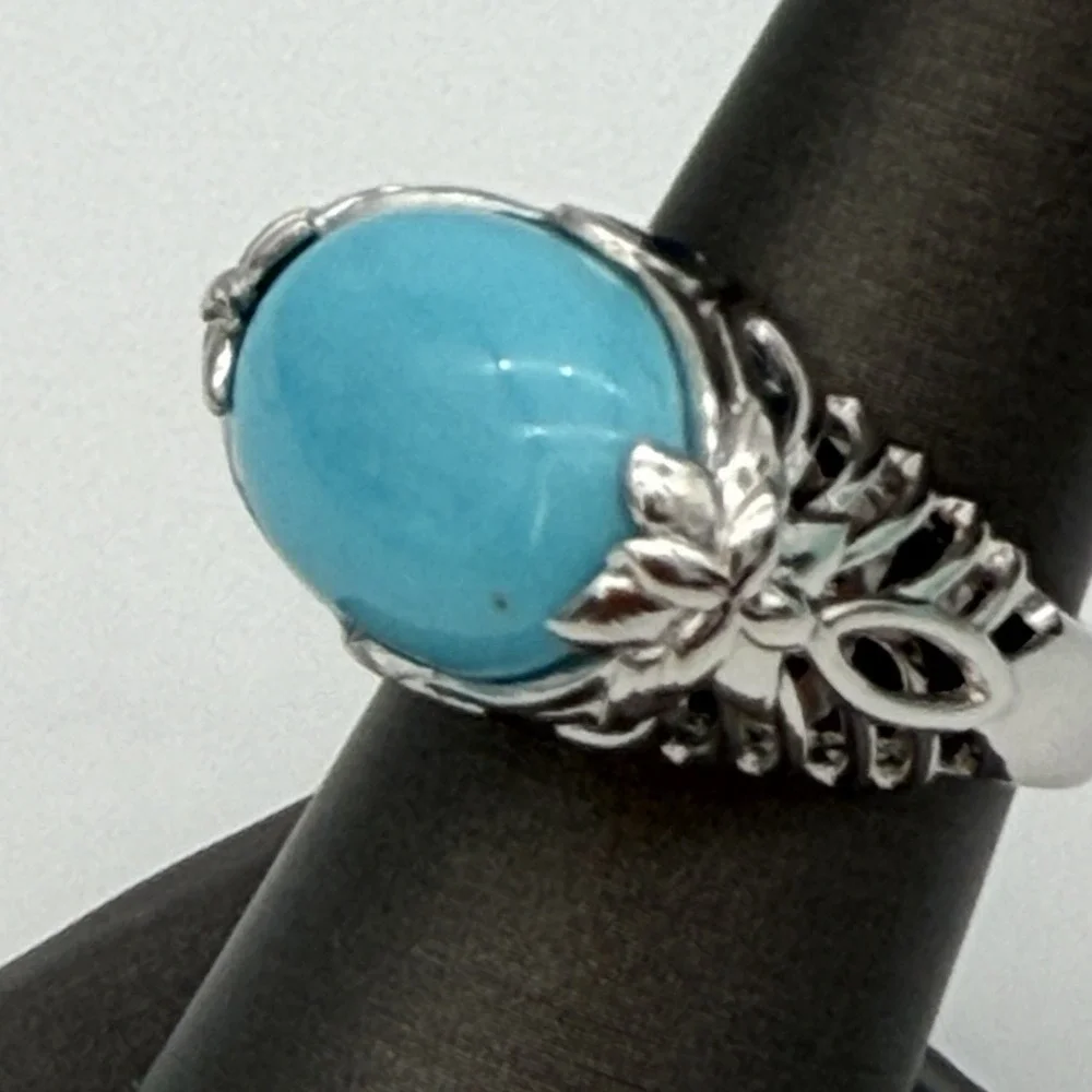 Vtg MICHELLE ALBALA Turquoise Blue Topaz Ring Sterling‎ Silver Ring Size 7 QVC